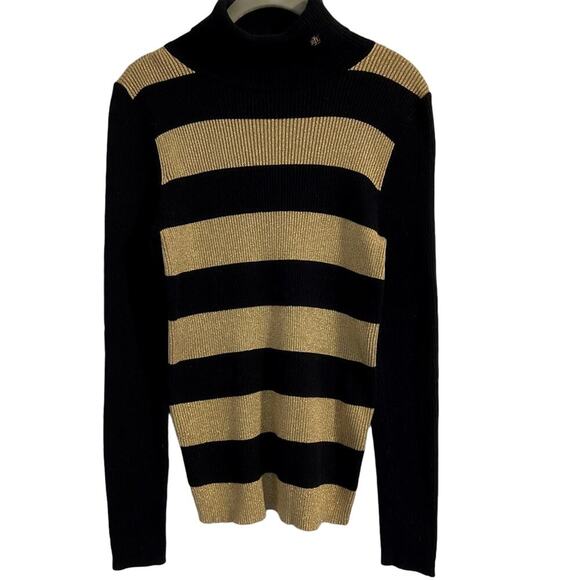 Lauren Ralph Lauren Sweaters - Lauren Ralph Lauren Sweater Women's Medium Black & Metallic Gold Striped Ribbed